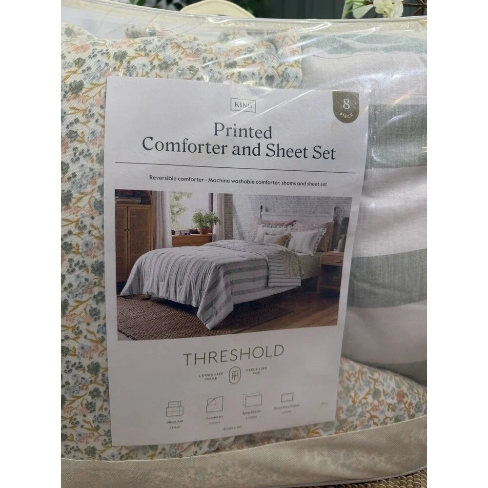 RARE 8pc King Cabana Striped Floral Comforter and Sheet Set - Threshold NEW